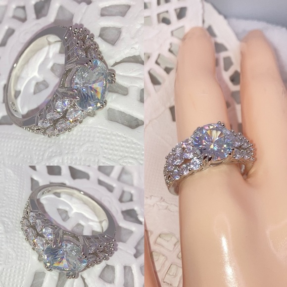 3.87ct White Sapphire Chunky Paved 925 Silver Bling Ring - Picture 9 of 10